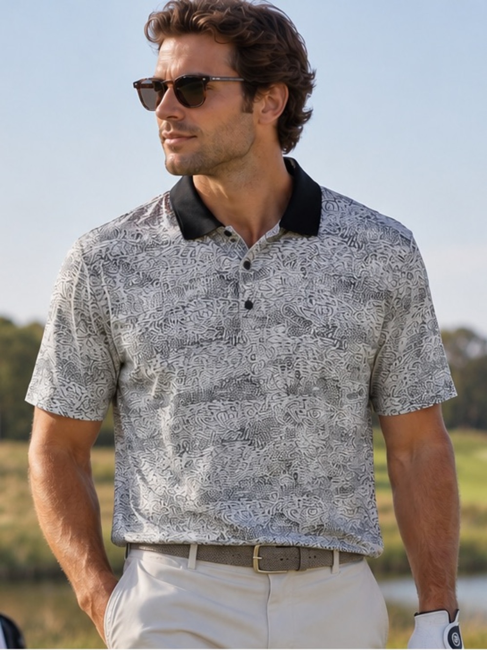 Greyson x Castle Pines Print Polo Shirt Mens Small Golf Performance Short Sleeve